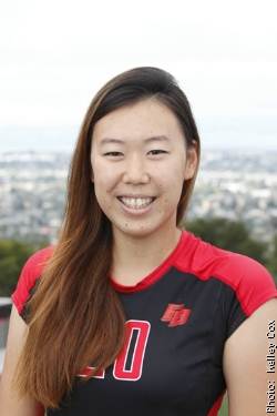 CSUEB volleyball player Suzy Ni Xu in her Pioneers uniform.